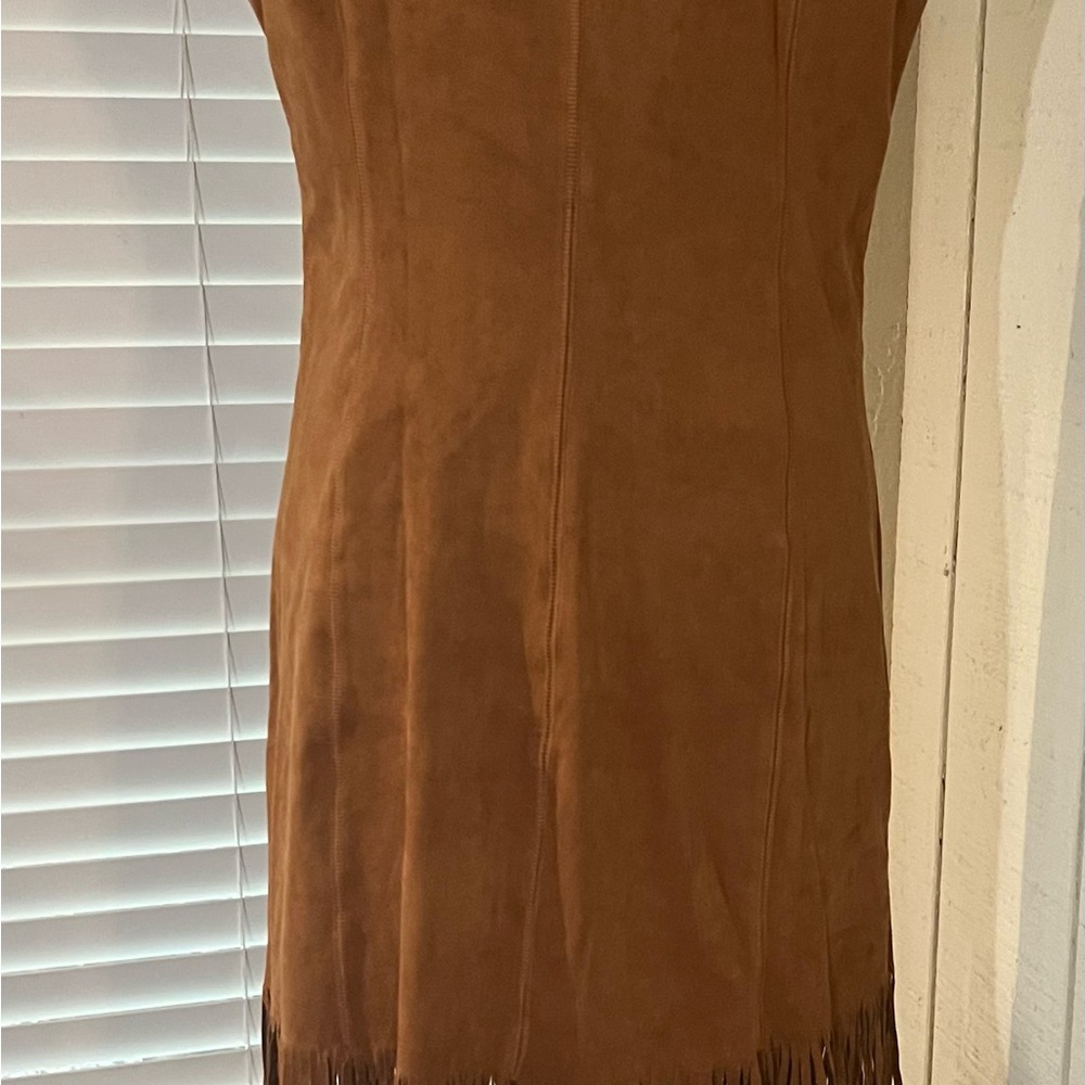 Elegant Suede look Tan Fringe Costal Cowgirl Dress by Oyrosy - Picture 6 of 13